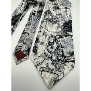 Alcione Mens Silk Tie Black White Abstract Print Designer Made in Italy